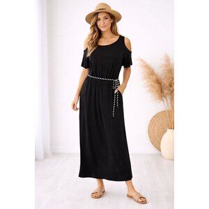 Kut from the Kloth Black open shoulder Short sleeve elastic Waist long dress S